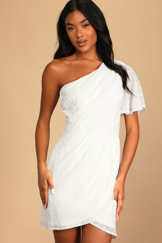 White Mini Dress - One-Shoulder Dress ...